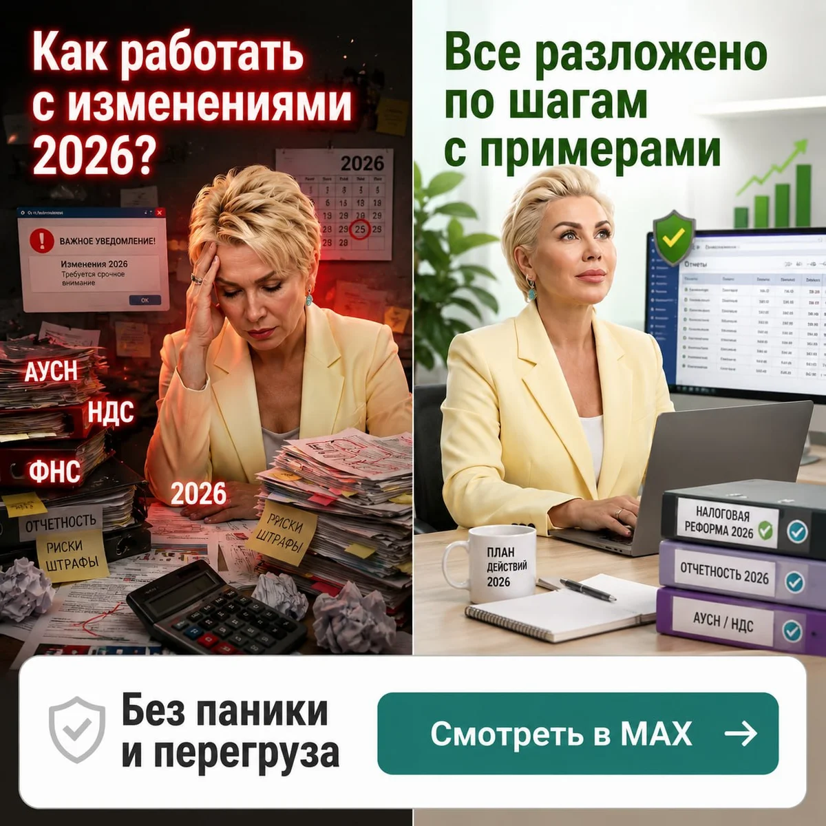 Рекламный креатив Яндекс Директа, наш проект в нише обучения бухгалтеров: «Изменения для бухгалтеров 2026 — разбор в MAX-канале»